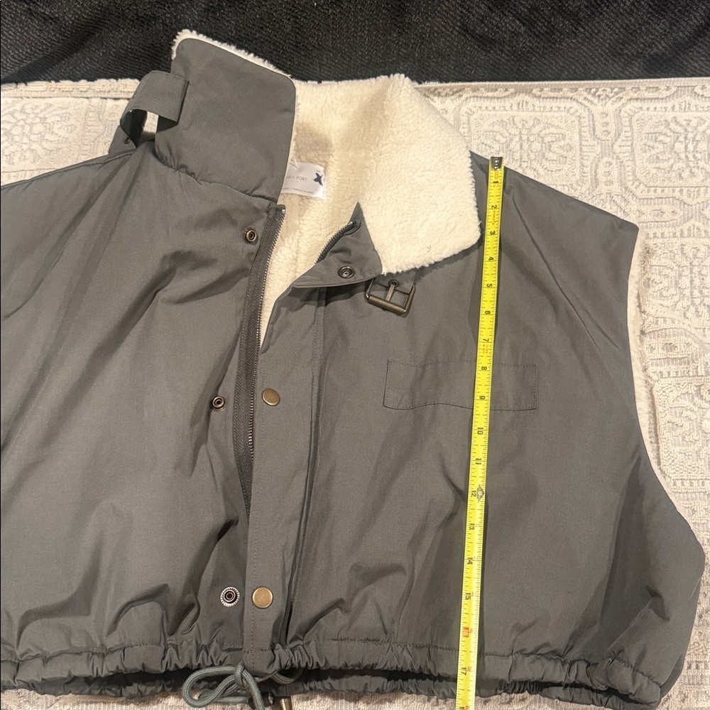 OAK + FORT WOMENS small gray Jacket with Cream Sherpa Collar - Picture 6 of 9